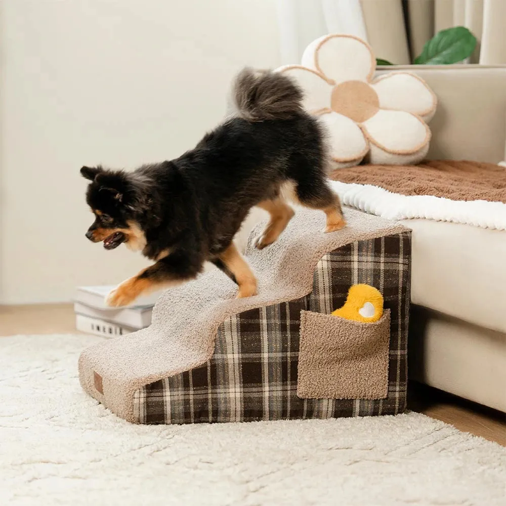 Rampas para mascotas de esponja de alta densidad con estampado de cuadros desmontables - ComfyClimb