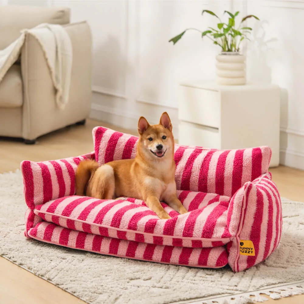 Sofá cama para perros y gatos de lana de cordero sintética a rayas de moda