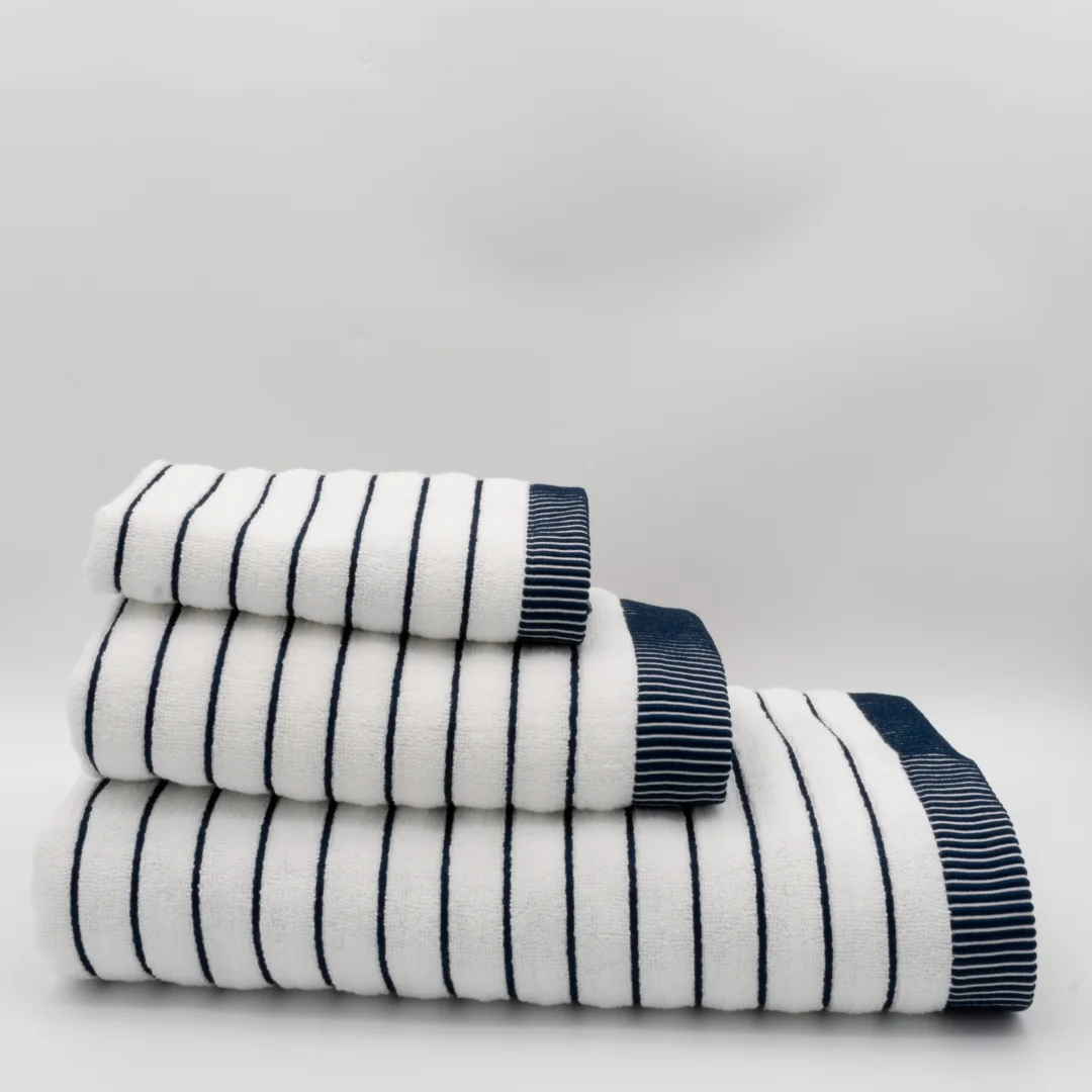 (3 Piezas) Toallas de Rayas Blanco y Azul