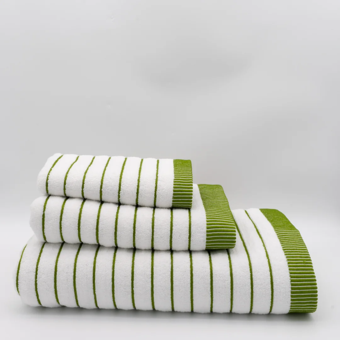 (3 Piezas) Toallas de Rayas Blanco y Verde