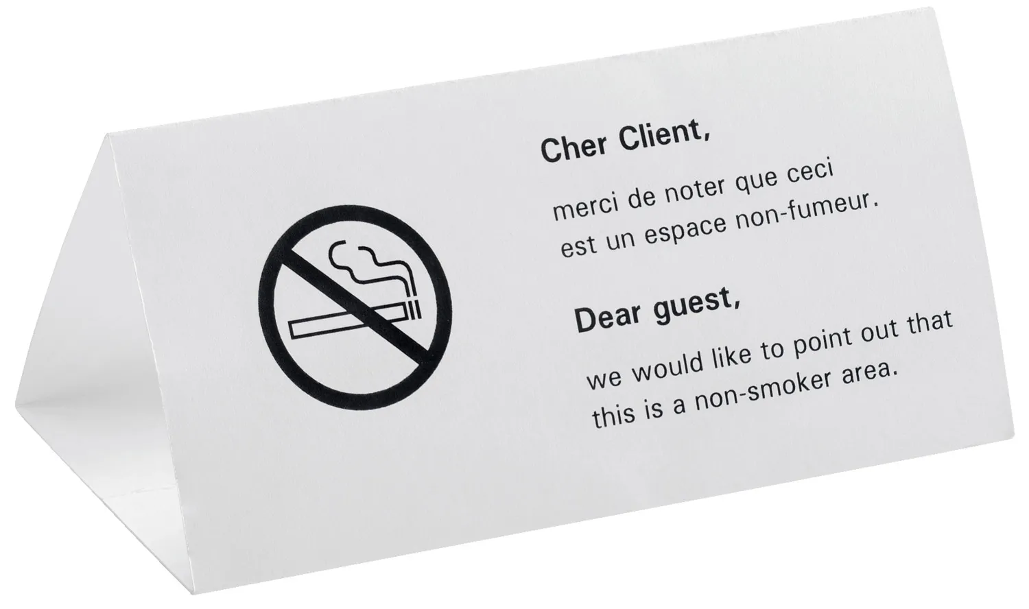 Caballete de papel prohibido fumar, En versión trilingüe
