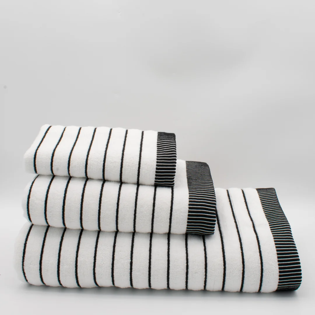 (3 Piezas) Toallas de Rayas Blanco y Negro