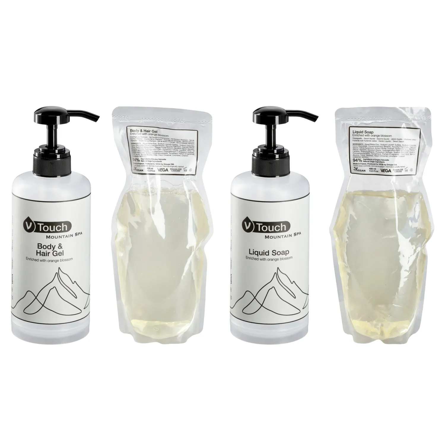 Muestrario con dispensador de bomba Mountain Spa 4 uds.