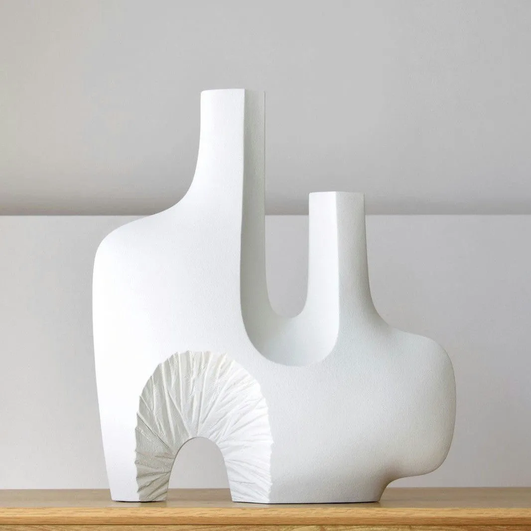 Escultura Cerámica Artesanal Colección Vacío. Pieza 3. Textura Blanca