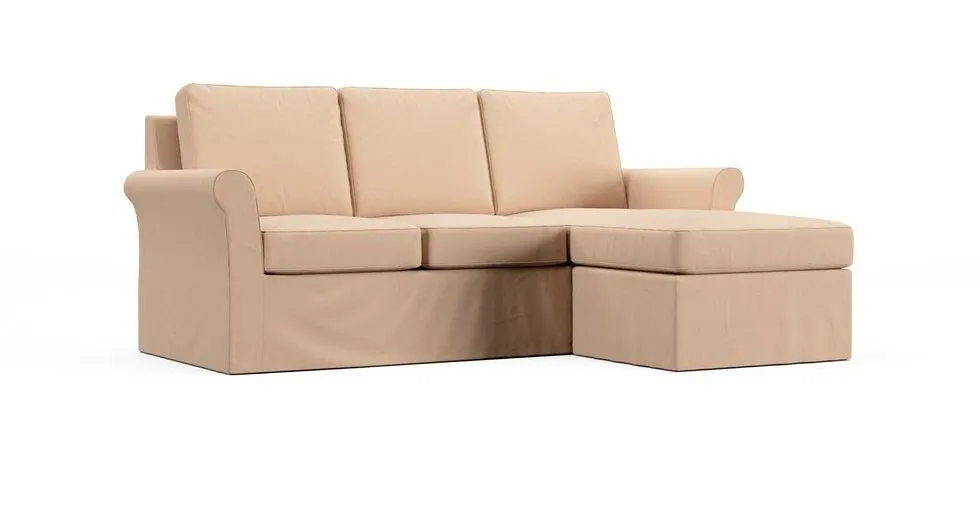 Cameron Roll Arm 88" Reversible Chaise Sectional Slipcover - Everyday Cotton Khaki