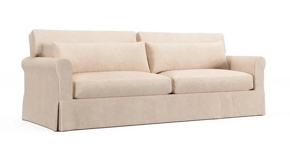 York Roll Arm Deep Seat Two Seat Cushions 97" Grand Sofa Slipcover - Mod Basketweave Pearl