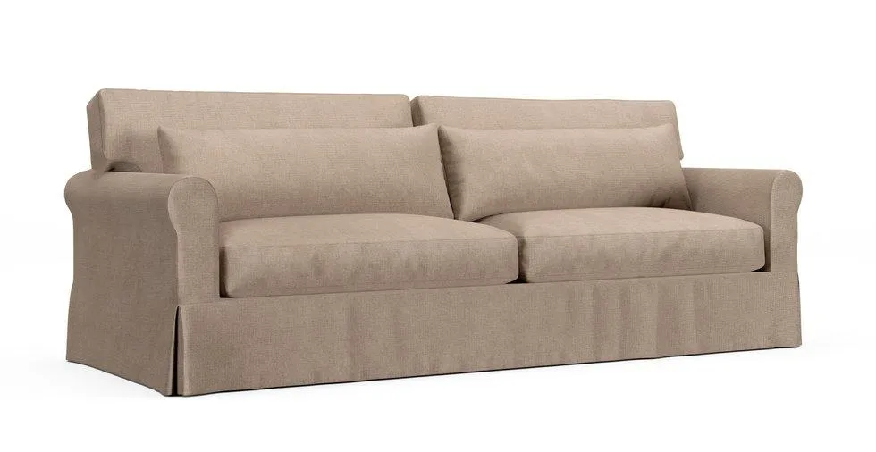 York Roll Arm Deep Seat Two Seat Cushions 97" Grand Sofa Slipcover - Mod Basketweave Flax