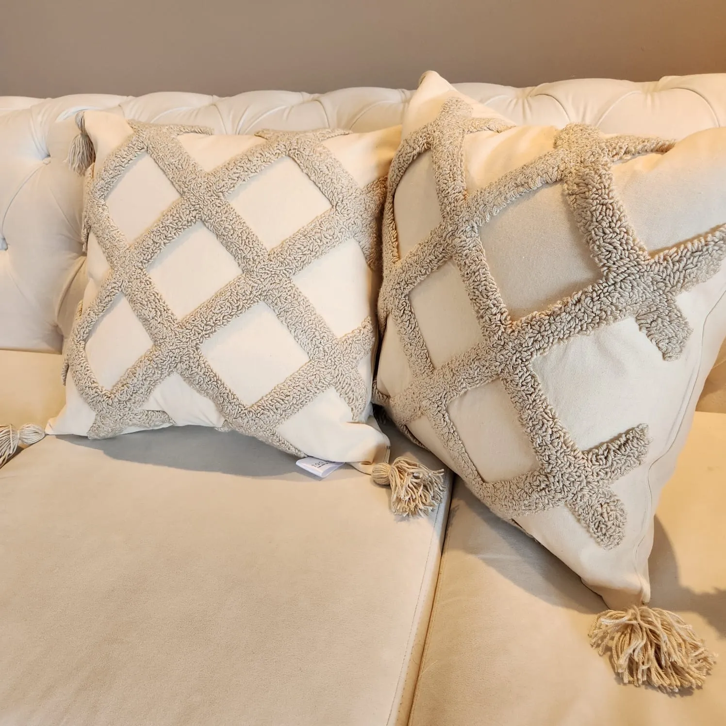 Cojin Boho Rombos Beige
