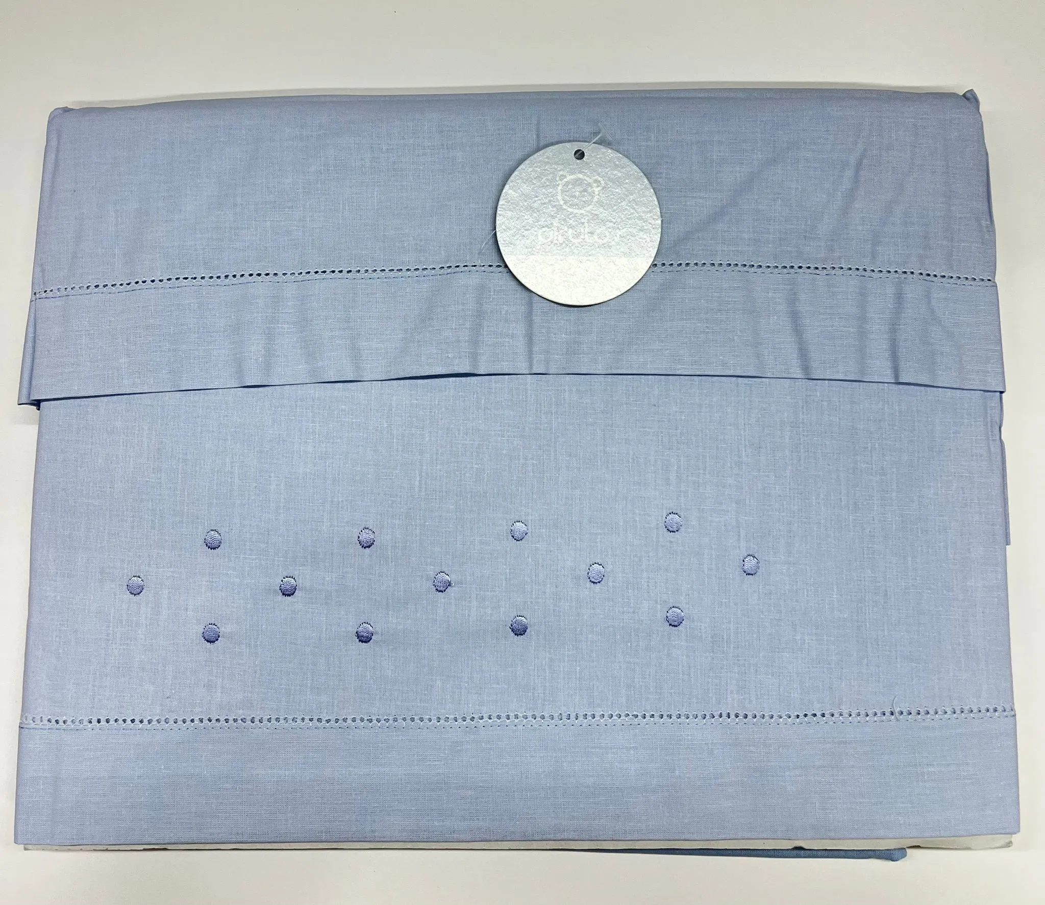 Juego de sábanas Cuna (3 piezas) 100% ALGODÓN. MODELO PUNTOS AZUL