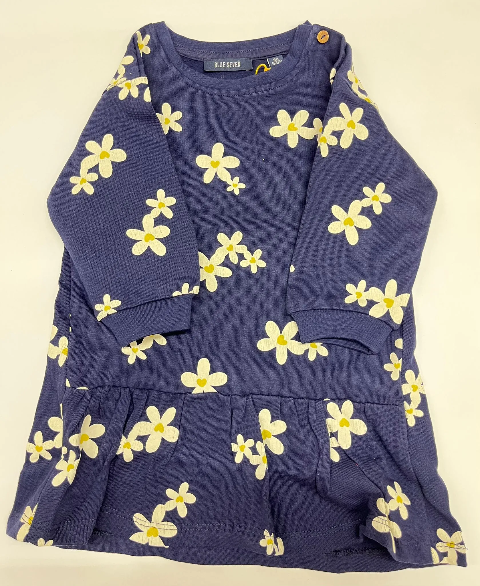 Vestido infantil floral 100% algodón – Azul con margaritas (6m -24m)