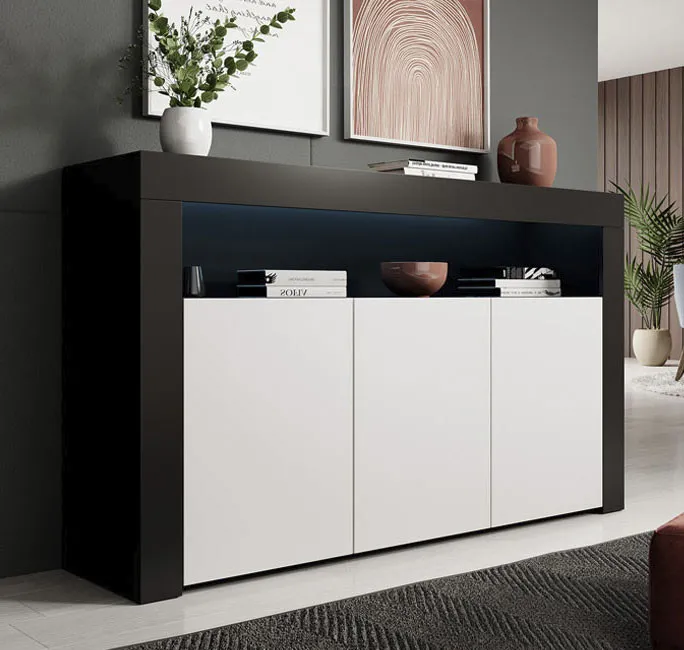 Aparador modelo Aker color negro y blanco mate ⟦ʀᴇᴀᴄᴏɴᴅɪᴄɪᴏɴᴀᴅᴏ⟧