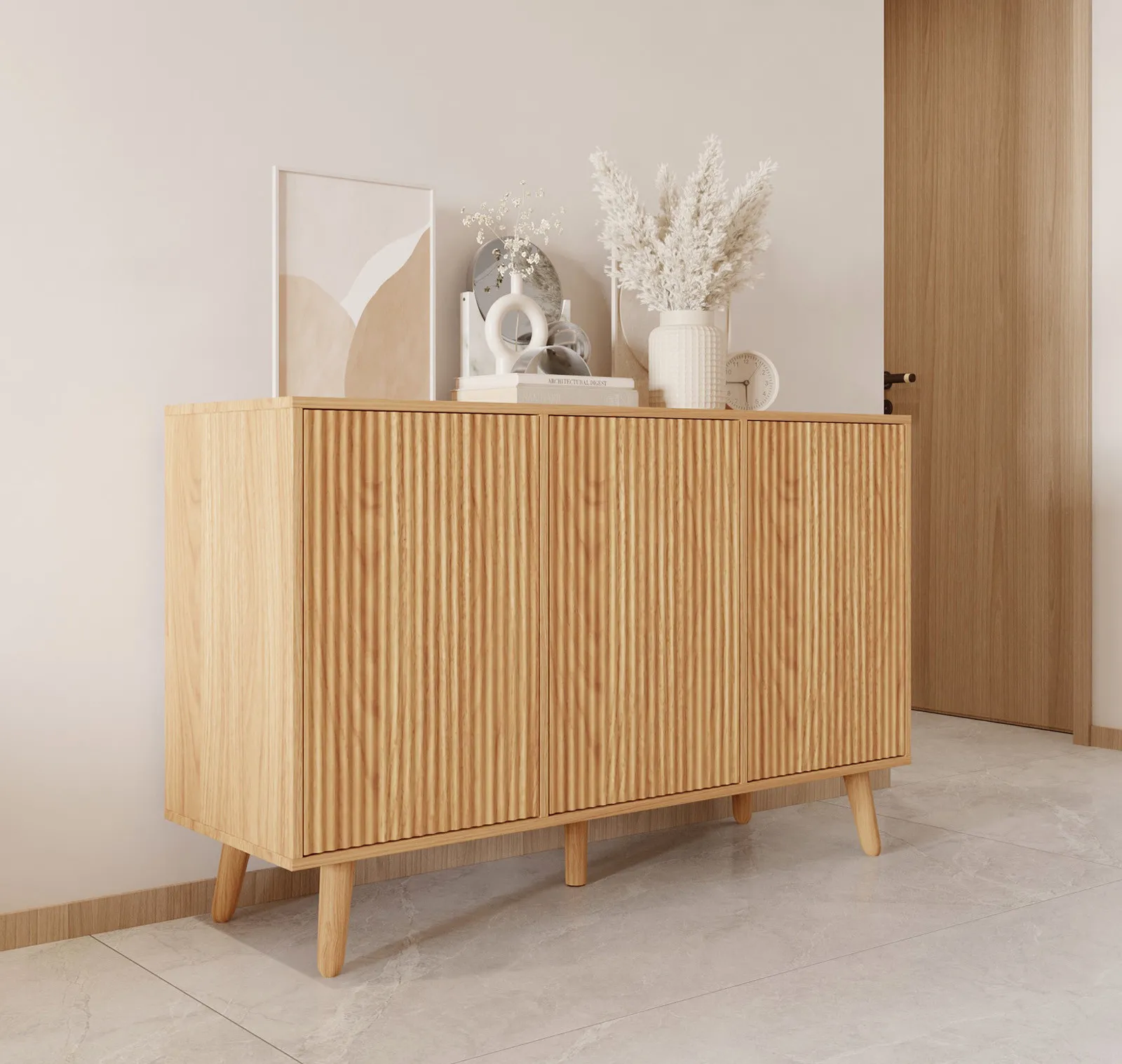 Aparador color Roble Alba 120 cm con puertas acanaladas Renzo