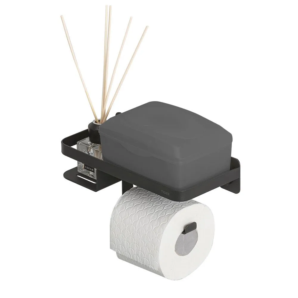 Portarrollos con repisa cromo negro Caddy