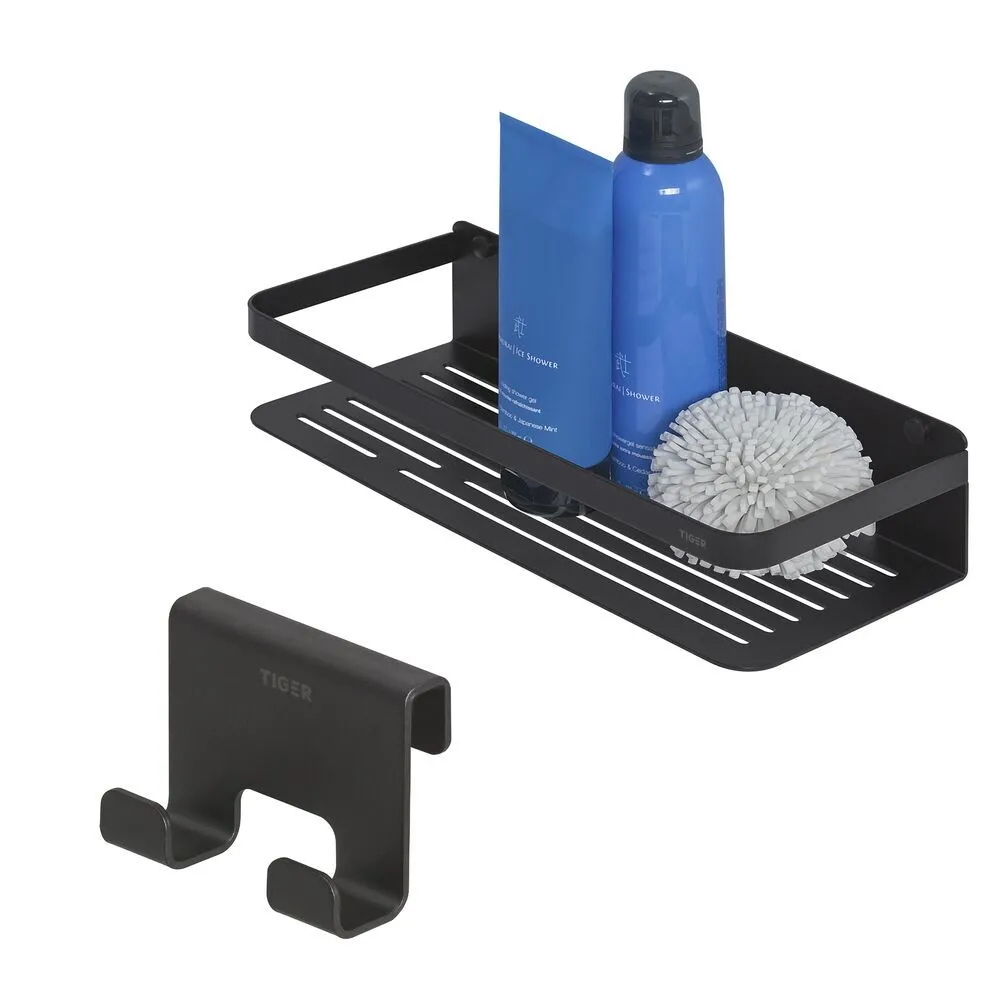 Cesta para ducha con gancho toallero para mampara de ducha 6-8 mm negro Caddy