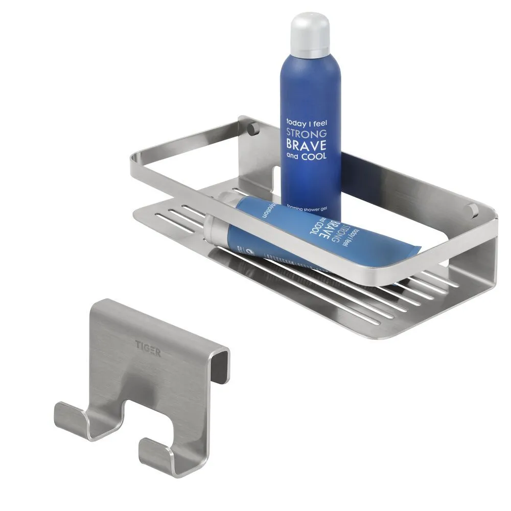 Cesta para ducha con gancho toallero para mampara de ducha 6-8 mm acero inox. cepillado Caddy