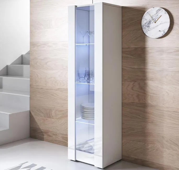 Vitrina modelo Luke V5 (40x167cm) color blanco con patas estándar ⟦ʀᴇᴀᴄᴏɴᴅɪᴄɪᴏɴᴀᴅᴏ⟧
