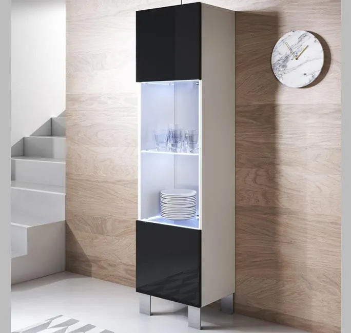 Vitrina modelo Luke V6 (40x177cm) color blanco y negro con patas de aluminio
