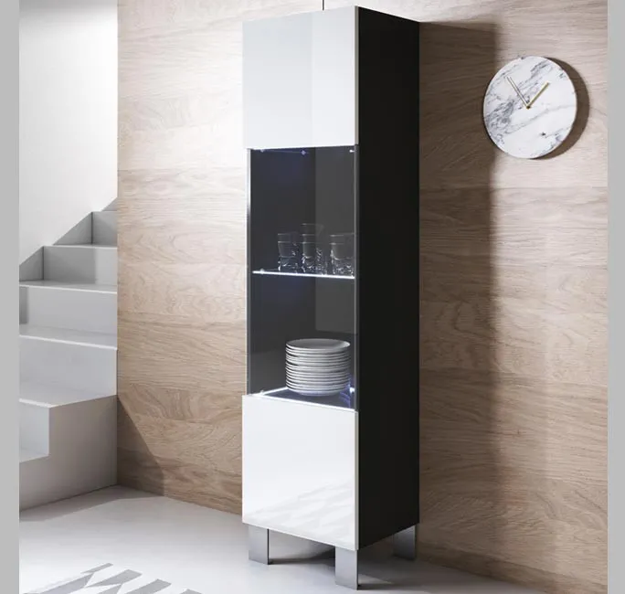 Vitrina modelo Luke V6 (40x177cm) color negro y blanco con patas de aluminio