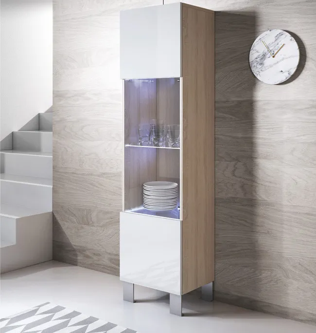 Vitrina modelo Luke V6 (40x177cm) color sonoma y blanco con patas de aluminio
