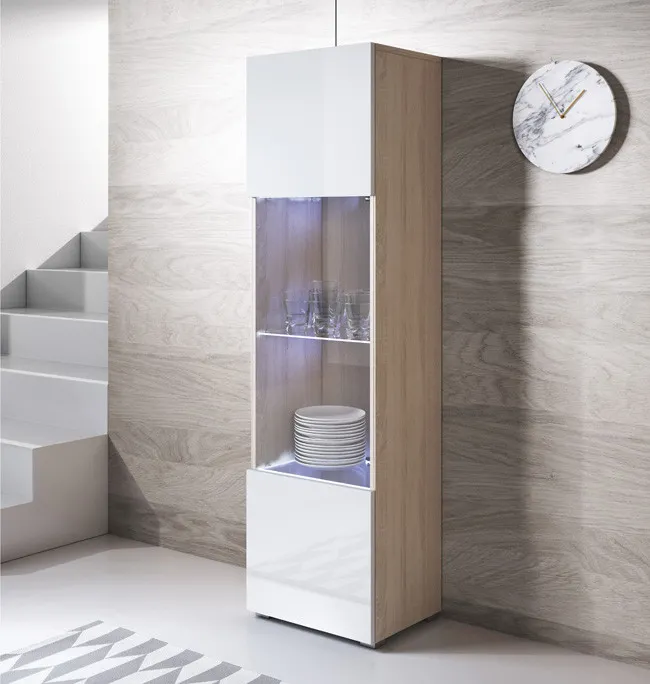 Vitrina colgante modelo Luke V6 (40x165cm) color sonoma y blanco con patas estándar